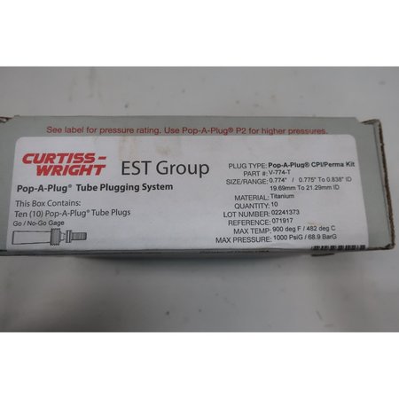 Curtiss-Wright Pop-A-Plug Kit 0.774/0.775In Heat Exchanger Parts And Accessory V-774-T